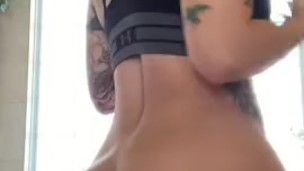 Sexy Tattooed Fitness Babe Stripping To Show You Her Tight Pussy