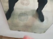 Jerking off in front of the mirror. Loads of cum