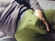 Horny hard bulge in tight leggings