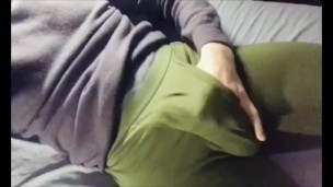 Horny hard bulge in tight leggings