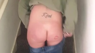 Dirty bitch plugs her arse on stairs while her stepdads comeing through
