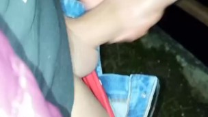 Twink piss then cum then piss again from a bridge