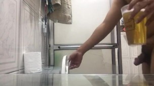 chubby beginner slut pig first time drinking own piss and licking feet