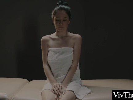 Sexy masseuse brings busty teen to orgasm by fingering her hot pussy
