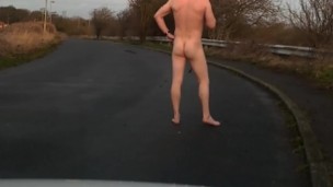 Early morning naked in road with penis pump