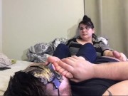 Homemade Foot Sniffing HJ from Nerdy College Teen in SWEATY Purple Socks ! 15/16