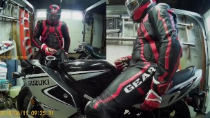 Biker Cums in Full Leathers on Bike