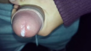 Slow motion - Thick cum leaking out of uncut cock