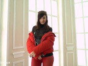 Red Tights. Jeny Smith public walking in tight red pantyhose (no panties)