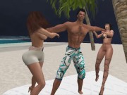 Pantyhose Girls Defeat Beach Punk -- Wrestling Fantasy