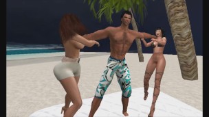 Pantyhose Girls Defeat Beach Punk -- Wrestling Fantasy