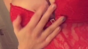 Horny girl teasing and touching her big tits 
