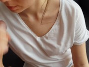 He Cum On Her Shirt! Hot Handjob With Cum On Clothes! POV! FullHD!