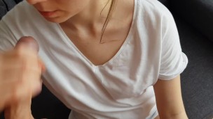 He Cum On Her Shirt! Hot Handjob With Cum On Clothes! POV! FullHD!