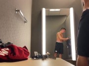 dude getting horny in dressing room