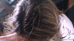 SLURPING BLOWJOB Cumshot in her throat makes her cough!