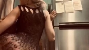 Slim thick cutie twerking and rubbing pussy in black fishnet lingerie