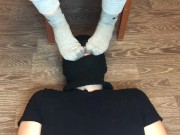 sexy girl after gym in nike gray socks domination and gagging socks 13/16