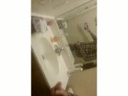Hot muscular bearded guy jerking off huge cock and moans
