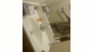 Hot muscular bearded guy jerking off huge cock and moans