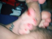 Redhead emo girl gives footjob blowjob combo with oral creampie 11/16