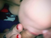 Redhead emo girl gives footjob blowjob combo with oral creampie 14/16