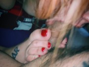 Redhead emo girl gives footjob blowjob combo with oral creampie 5/16