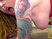 Inked sub anally toyed and pounded 3/16