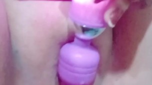 Lady in red with her pink toy
