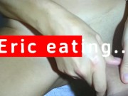 Guy eats own cum from MILF pussy. (man creampie eating - creampie cleanup) 1/16