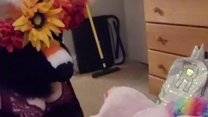 Furry gets off with a magic wand while stuffy humping