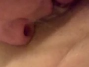 Making my husband clean out my cum filled pussy with both our cream 13/16