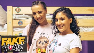 Fake Hostel hot threesome with big ass sluts teasing cock