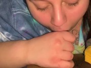 Sloppy blowjob while her boyfriend is inside 13/16