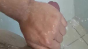 Jacking off in the shower, cleaning my dirty cock