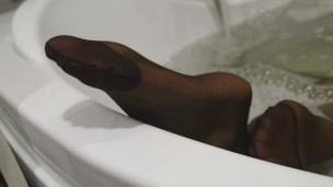 Juicy wet feet dancing in bathroom trailer