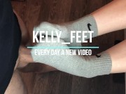 teen sockjob with gray nike socks, footjob teen socks after gym fuck cum 1/16