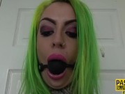 Inked up fetish ballgagged submissive throats 1/16