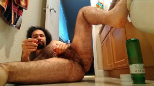  man fucks himself with huge bottle in ass backwards, fists it