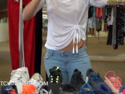 You can see down her shirt!!