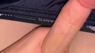 Beating Off Shaved Cock