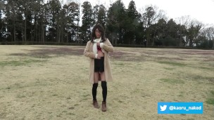 Japanese crossdresser public flashing pee and masterbation in the park