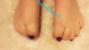 Sexy feet knead rug like cat