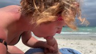 Abnormal cocks cumshooting in girls mouths - Deep blowjob on the beach, girl in bikini sucking cock, cum mouth outdoors