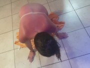 Teen sipping piss from floor through a straw 3/16