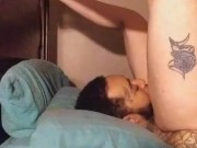 Tattooed white chick rides husbands face blind folded until she cums 9/16