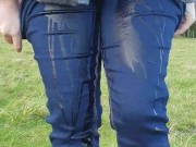 Gf wets her Jean's walking in the countryside then Pulls her Jean's down! 
