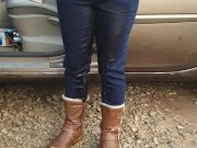 Gf rewetting her Jean's after walk. Well they were already wet ;)
