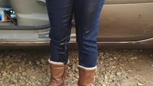 Gf rewetting her Jean's after walk. Well they were already wet ;)
