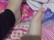 @tici_feet IG tici feet showing my feet on the bed with french tips